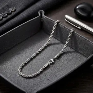 The "Dark Luxury" Rope Men's Silver Twisted Rope Chain - 3mm Stainless Steel Streetwear Necklace Gift   3（，）：
