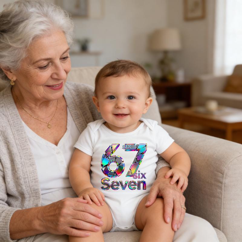 Cotton Baby Bodysuit Colorful Number Six Seven Print 100% Pure Cotton Non-Irritating Snap Closure Breathable Lightweight Perfect For Gifting & Everyday