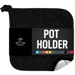 Zulay Cotton Pot Holders - 7"x7" Heat Resistant Quilted Terry Cloth Hot Pads, Machine Washable, Comfortable Grip for Baking in the Kitchen