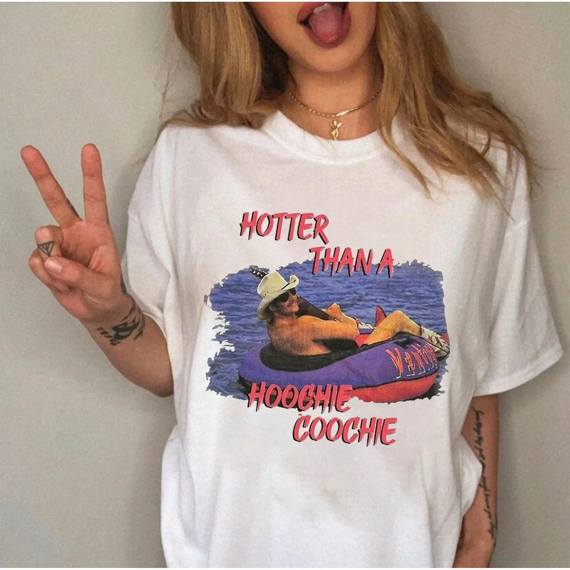 Hotter Than A Hoochie Cooche Tshirt, Womens Summer Vacation Tshirt, 90s Country Music Trendy Summer Tee, Women Concert, Gift Music Lover Shirt, Vintage tee