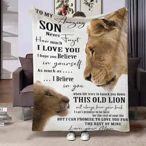 To My Son Letter Pattern   Blanket,  1 Count Soft and Comfortable Air-conditioned Room Throw, Warm Nap Blanket for Home, Office & Valentine's Day Gift, Letter Print Blanket