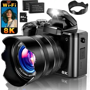 8K Digital Camera, 88MP WiFi Cameras for Photography with 3.2" Touchscreen, 16X Zoom Autofocus Vlogging Camera for YouTube Video, Anti-Shake, Dual Camera, 2 , 64GB Card, Flash, Lens Hood