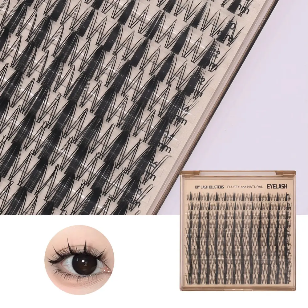 Natural Curl Lash Clusters 10-18mm Fluffy and Thick Individual Eyelash Extensions 200 pcs Lash Trays DIY Kit with Tools Makeup Cosmetic for Beginners & Professionals