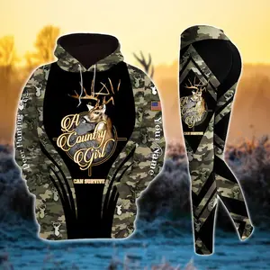 Personalized Hunting Outfit for Women – Country Girl Camo 3D Hoodie & Leggings Set, Custom Name Gift for Outdoor Lovers, Hunters & Wives