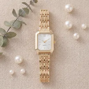Elegant Vintage Gold Women’s Watch Minimalist Square Dial Quartz Bracelet Wristwatch Fashion Jewelry Style Gift for Her