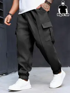 Men's Plus Size Trendy Workwear Pants, Loose Fit Casual Long Pants, Pocket, Ideal for Daily Use and Outdoor Activities, All Seasons