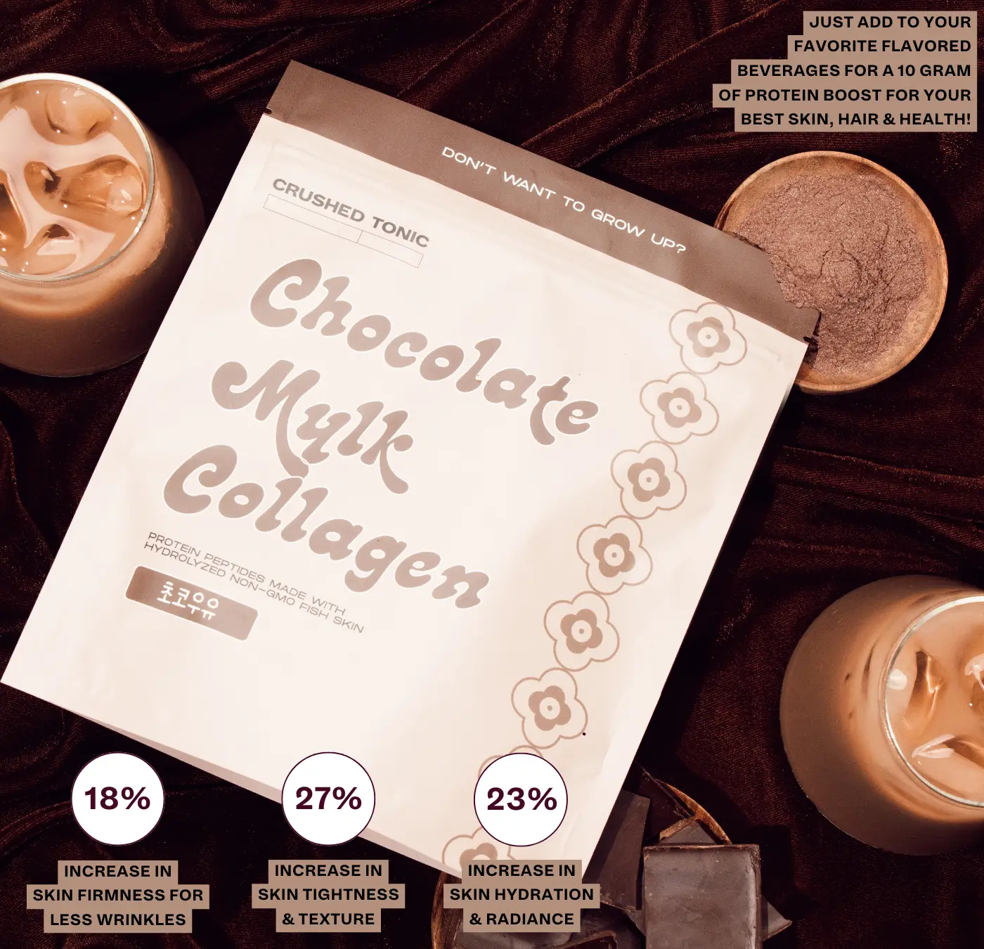 Marine Collagen - Chocolate Mylk for Skin, Hair & Health - 150 GRAM - Gluten Free GMO Free Skin Care Hair & Nail Care Healthcare Supplement Fitness Ed