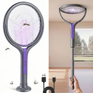 LMMAKE Electric Fly Swatter & Bug Zapper 2800V Rechargeable Mosquito Killer Racket with UV Light Telescopic Handle Safety Mesh Indoor Outdoor Insect Trap