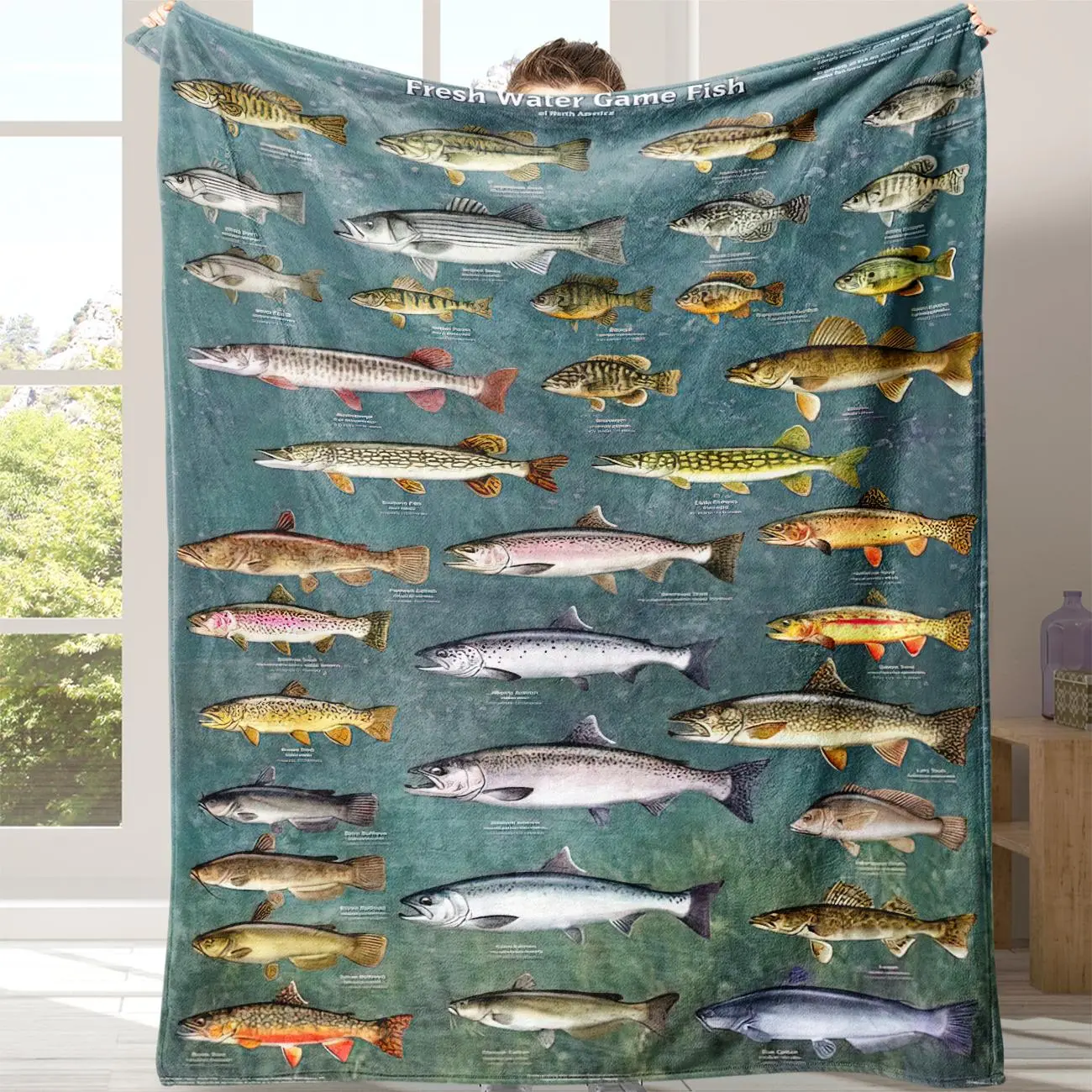 Flannel Throw Blanket - 100% Polyester, Multi-Size, Fish Print, 1 Count with Storage Bag, Soft Warm Napping Blanket for Home, Office Cool Rooms, Flannel Throw Blankets