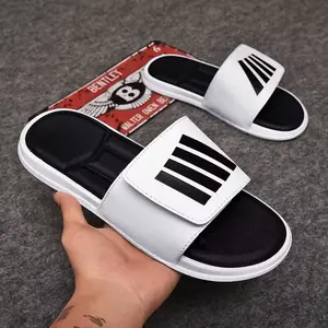 Men's Striped Summer Beach Slides - Soft PVC Sole Sandals with Hook-and-loop Fastener Strap, Non-Slip & Quick-Dry, Comfortable Casual Outdoor Footwear for All, Sporty Slides|Versatile Footwear|Durable Slippers