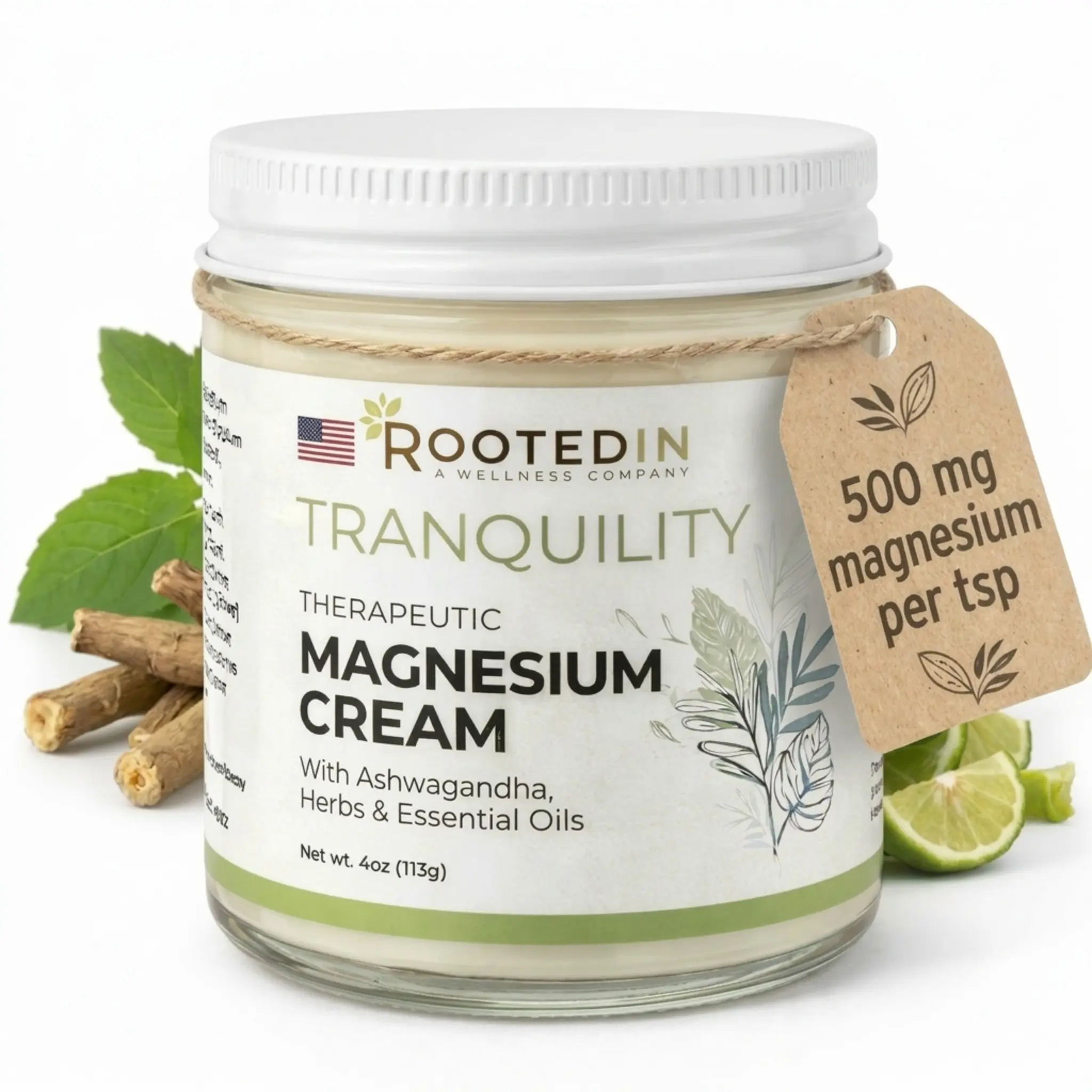 Rooted In Tranquility Cream | 3X Magnesium Energy & Stress Relief | Ashwagandha Infused | Hydrating Body Butter | 4 oz | Plant Based | Moisturizing & Focus Enhancing - Moisture