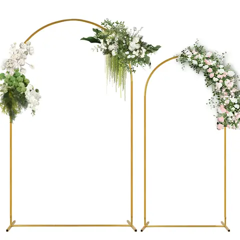 Wedding Arch Backdrop Stand, Set of 2 Gold Metal Arch Backdrop Stand (7.2FT and 6FT), Balloon Arch Stand for Wedding Ceremony Baby Shower Outdoor Indoor Birthday Party Graduation Decoration