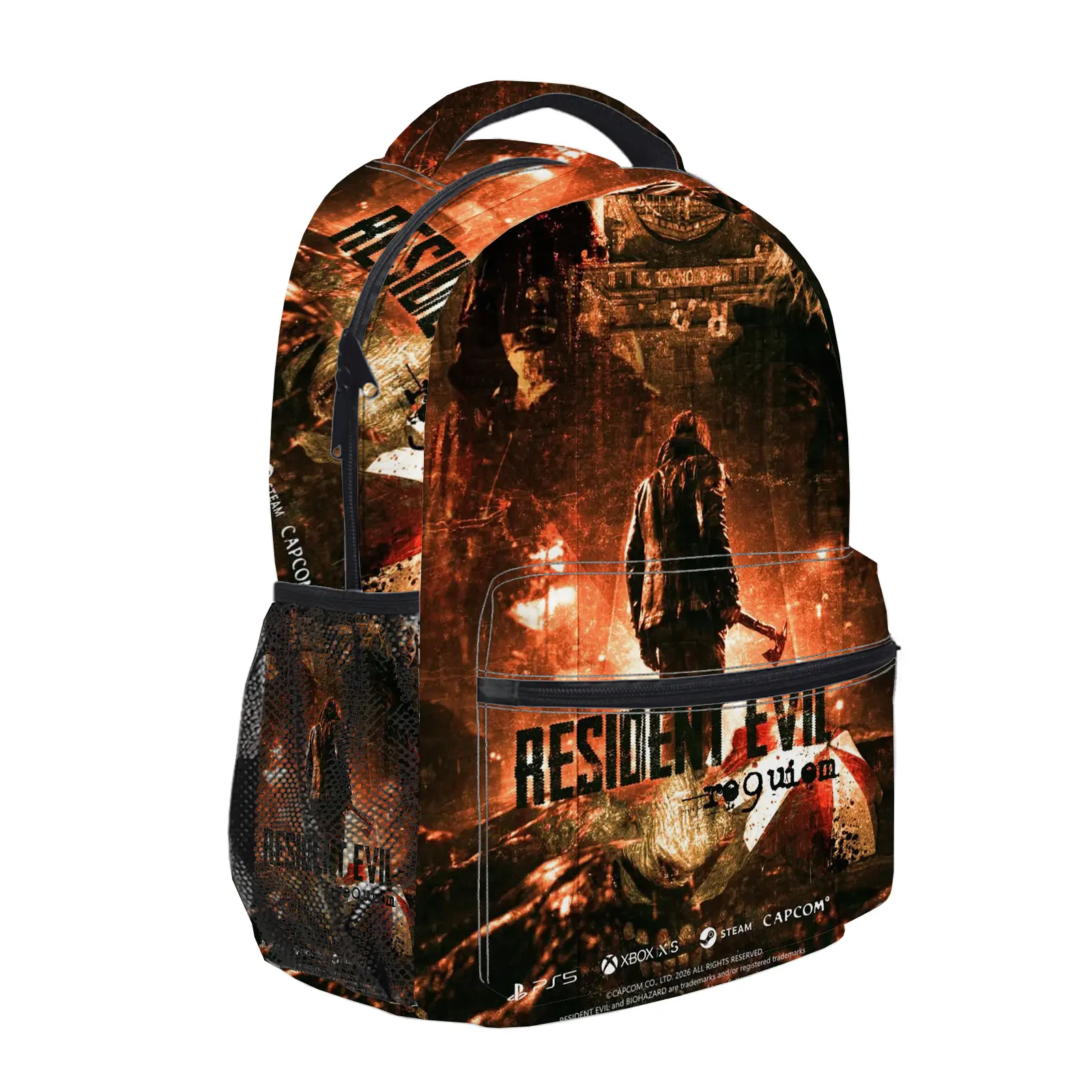 Resident Evil Y2K Aesthetic Backpack for Girls, Cute Cartoon Girl Printed School Bag for Teens, Large Capacity Bookbag with Mesh Side Pockets, Lightweight Casual Travel Daypack for Back to School e-141