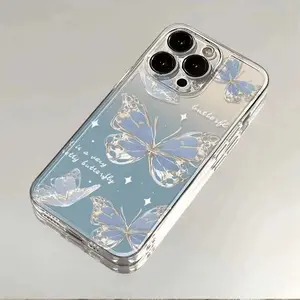 Aqua Blue Butterfly Compatible with Apple 16 Plus Phone Case iPhone 15 New Model 14 ROMAX/13/12/11 Transparent