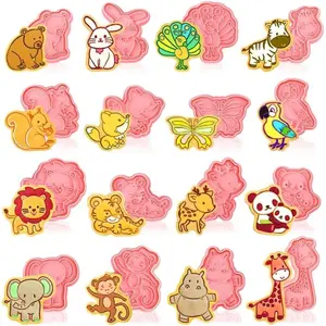 16 Pack Animal Cookie Cutters Set,3D Cookie Plunger Stamps Jungle Safari Animal Zoo Circus DIY Press Molds Baby Shower Cracker Cutters Birthday Party Baking Supplies Clay Biscuit Molds