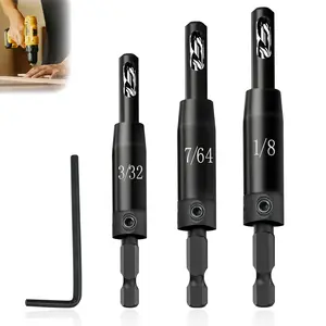 2026 Upgraded Self Centering Drill Bit Set Vix Bits, CC2430 3/32" 7/64" 1/8" Center Hinge Drill Bit for 1/4In Hex Shank Drills, Installing Hinge & Drilling Pilot Hole, Ultra-Hard Steel, High-Precision