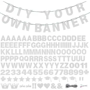 131 PCS Custom Banner Glitter DIY Letter Banners Personalized Banner for Birthday Congratulations Wedding Party Silver