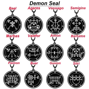 Black Stainless Steel Sigil of Asmodeus Necklace Solomon Seal of Demon Origins Pendant Gothic Hip Hop Jewelry