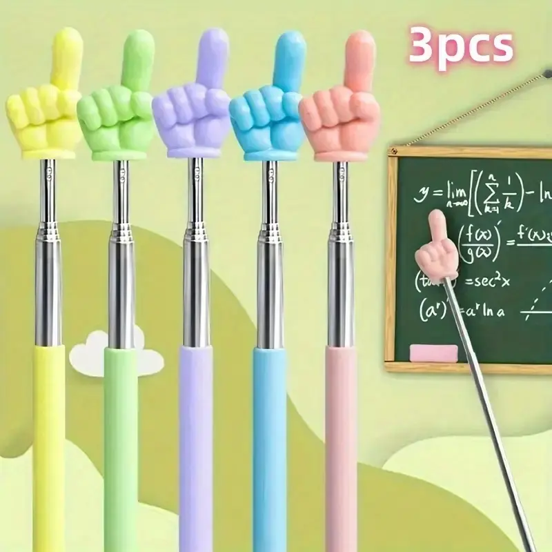 3pcs Strong Finger Shape Extensible Teacher Pen, Durable Pe Material, Multi-Color Options, Portable and Stylish, Classroom Accessories, Funny Teacher Pens, Writing Stationery, Stationery Writing Tools, Stationery Supplies, School Stationery