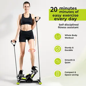 20-Minute Daily Fitness Stepper Quiet Mini Exercise Stepper with Resistance Bands, Sturdy Stair Climber for Low-Impact Full Body Workout, Space-Saving Home Gym Equipment for Beginners & All Fitness Levels