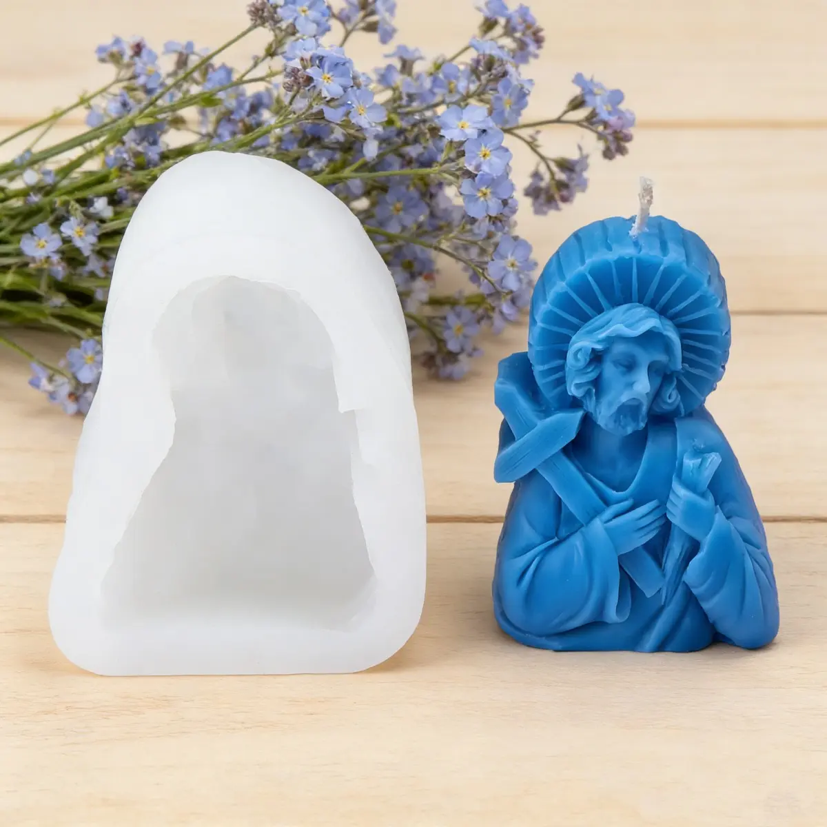 1PC Religious Jesus Virgin Mary Silicone Candle Molds - Holy Family Jesus Madonna Nativity Angel Cherub Christian Catholic DIY Candle Making Moulds for Home Church Decor Gifts Candle Making Supplies