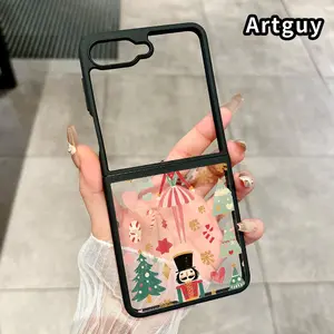 Nutcracker Christmas Dream Pattern Phone Case for Z Flip 7/6/5/4 Silicone TPU Folding Phone Case with Central Axis Protection and Full Lens Coverage