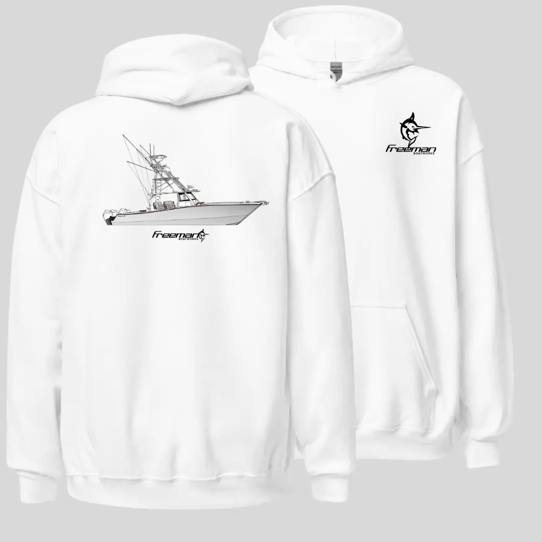 Freeman Boat Line Hoodie, Offshore Fishing Boat Graphic Pullover, Soft Cotton Apparel, Deep Sea Angler Hoodie for Men & Women, Boat Lover Gift