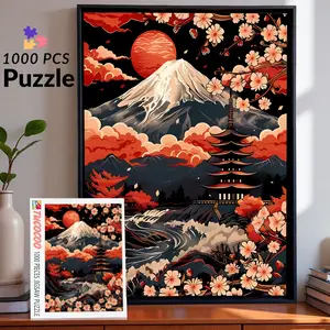 Japanese Mount Fuji Sakura Scene 1000 Pieces Jigsaw Puzzle Relaxing Family Game for Brain Exercise Stress Relief Oriental Landscape Art Challenging Adult Puzzle Elegant Wall Décor Creative Gift for Friends and Seniors 27.5x20inch 70x50cm Jigsaw Puzzle
