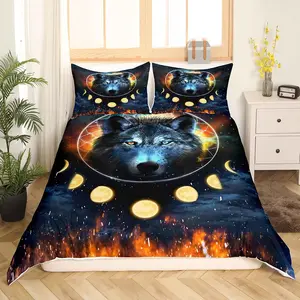 All Season Wolf Duvet Cover Set Without Filler,Room Decor Boho Wolf Bedding Set for Home Bedroom,Animal Printed Soft Comfy Duvet Cover