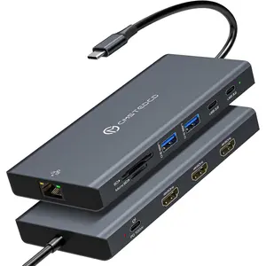 USB C Docking Station 3 Monitors 100W PD 12 in 1 Thunderbolt to Triple  Docking Station USB C Hub Multiple Adapter, 2xUSB-C 3.2, 2xUSB-A 3.0, SD Card, 1000Mbps Ethernet, Gray