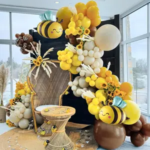 138Pcs Bee Party Decorations Balloon Arch Kit, Yellow Brown Sand White Balloon Garland with Bee Balloons for Baby Shower Honey Bee Birthday Party Decors.
