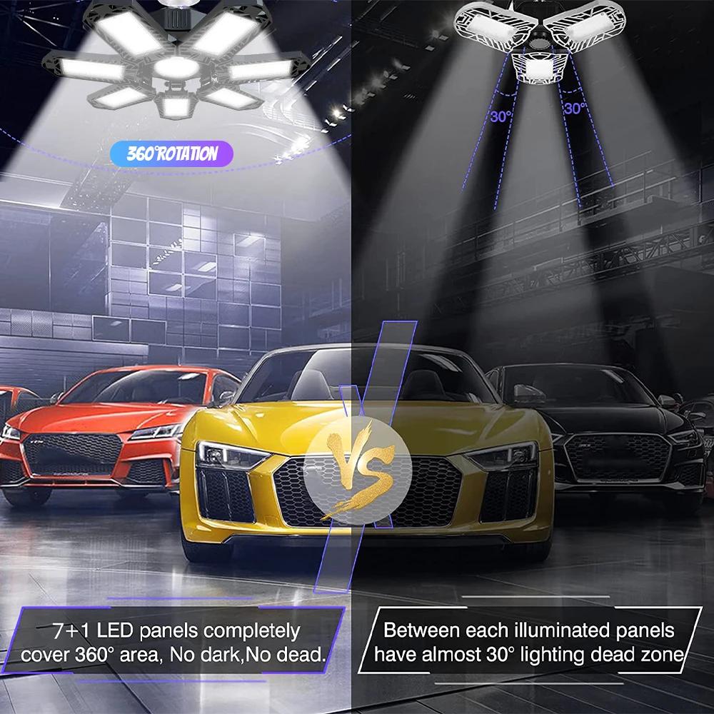 Folding Garage Lighting 120W LED Light E26 E27 Ceiling Lamp UFO Deformable Bulb for Workshop Bright Efficient Illumination