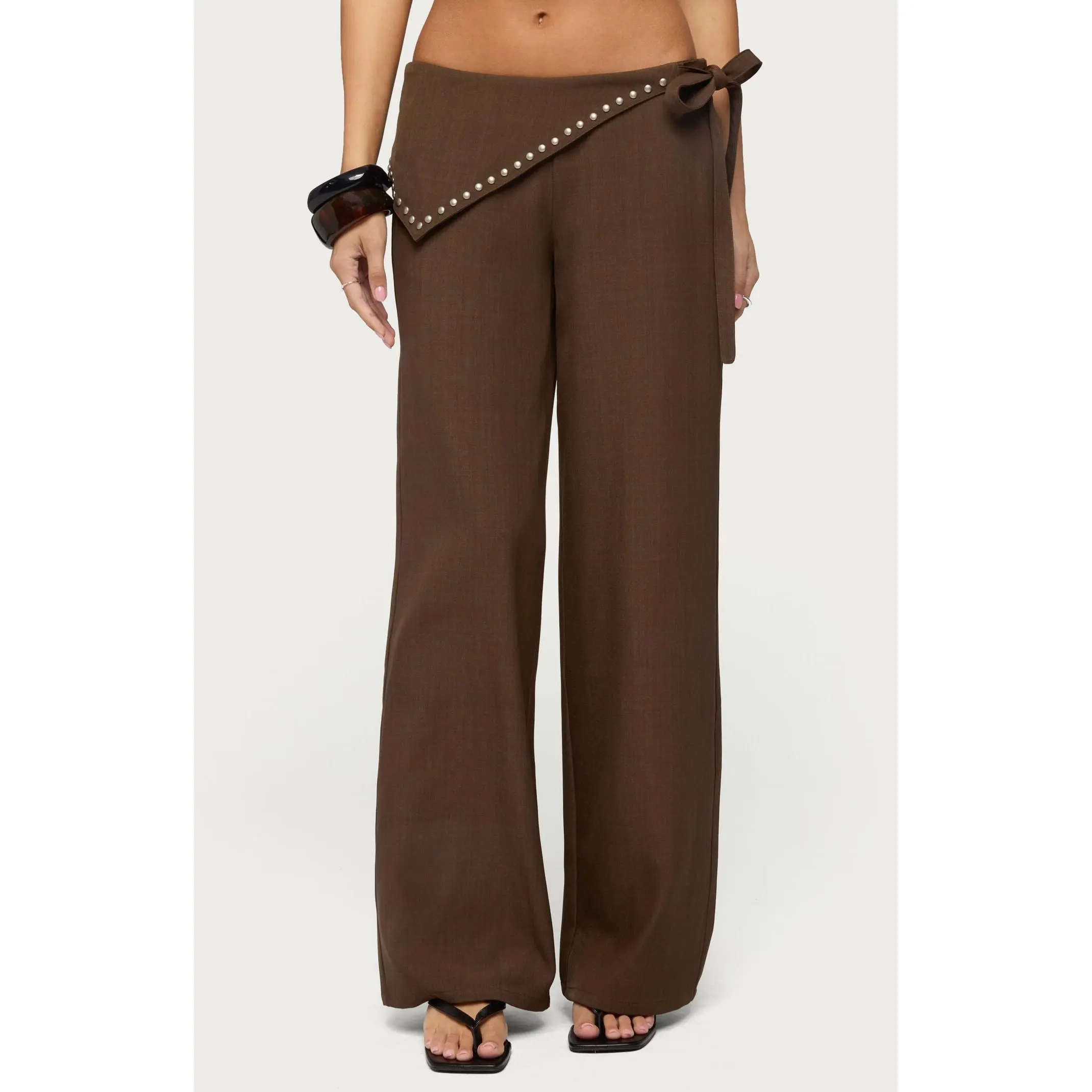 Edikted Women's Avery Studded Foldover Straight Leg Pants