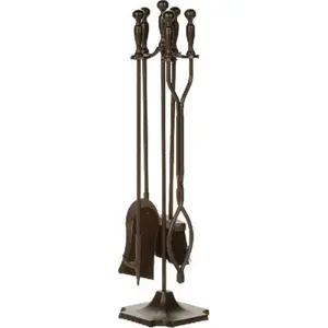 Dagan  Fireplace Tool Set - Rail on Base, Bronze - 5 Piece