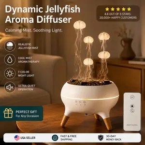 Jellyfish Aroma Diffuser (Essential Oils Not Included) – Flame Effect Humidifier with Color-Changing Lights, Cool Mist & Remote Control for Home Decor