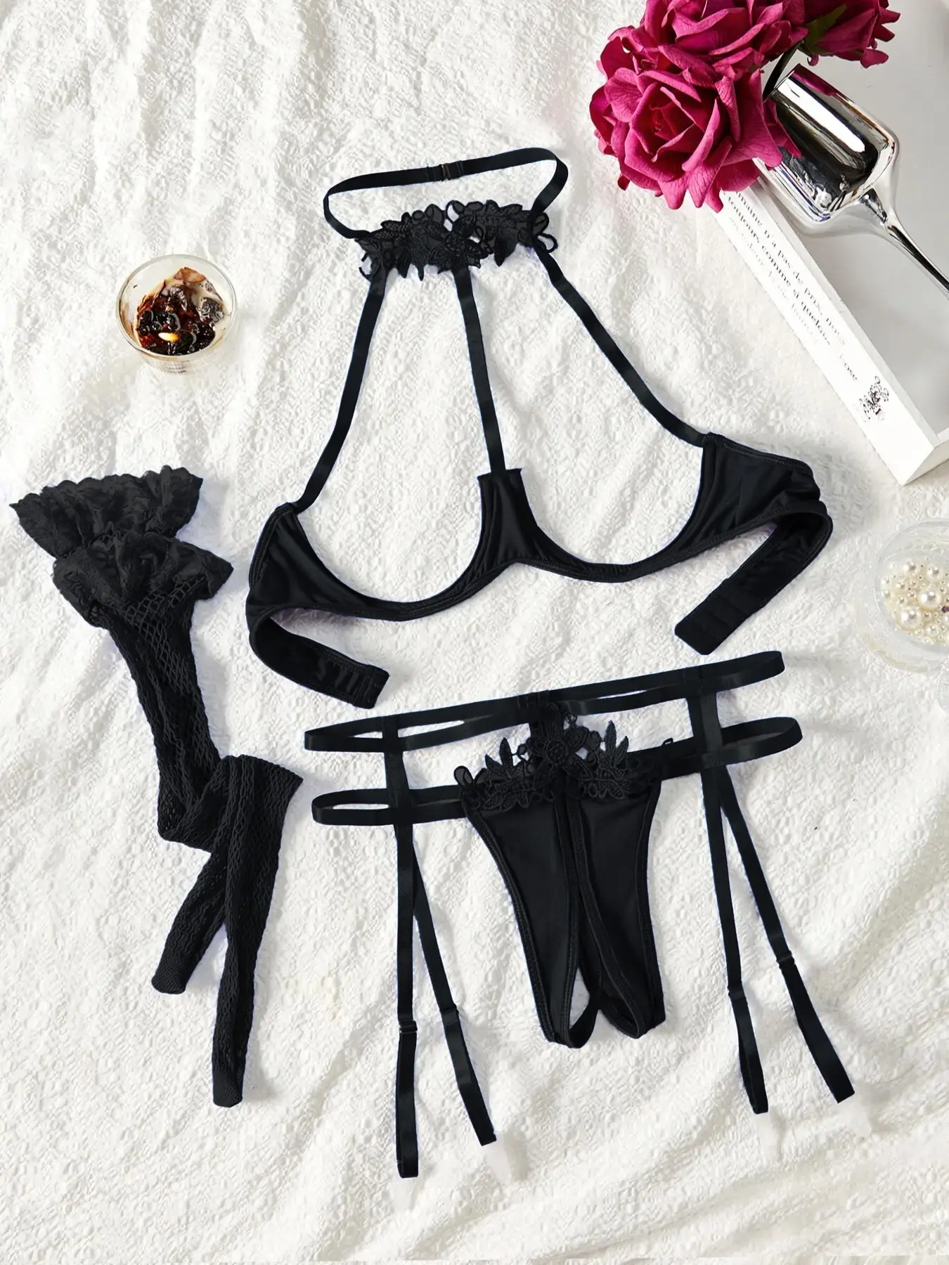 Sexy Women Lingerie Set with Underwire Thong, Comfortable Elastic Sleepwear, Perfect for Parties and Romantic Nights