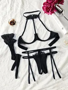 Sexy Lingerie Set with Underwire Thong, Comfortable Elastic Sleepwear, Perfect for Parties and Romantic Nights