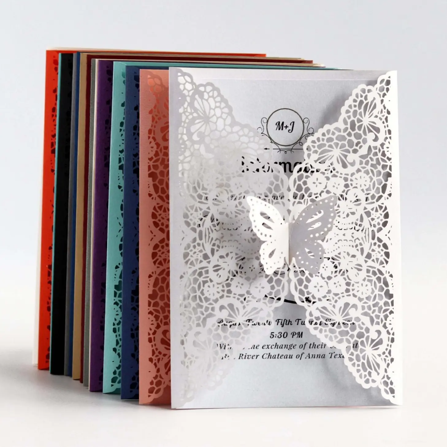 20Pcs Wedding butterfly lace greeting card laser cut invitation festival navy blue card European style pattern wedding invitation wholesale (Burgundy 20pcs)