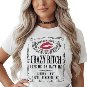 Cotton Short Sleeve Women's Funny Graphic Tees Crazy Bitch Shirt Short Sleeve TShirt Casual T-shirt for Men Women