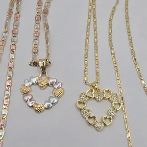 HEARTS fashion necklaces gold-plated gold and three colors set 2 chains 2 pendants
