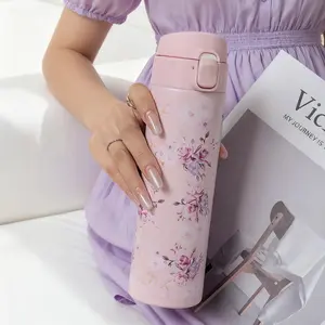 1pc 450ML Flower Theme Dual-Layer Stainless Steel Insulated Cup, Tumbler, Cold & Hot Use, Coffee Mug, Tea Cup, Outdoor Home Office Gift