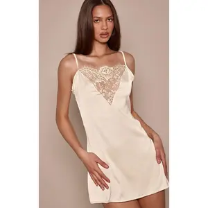 Satin Lace Panel Slip Dress