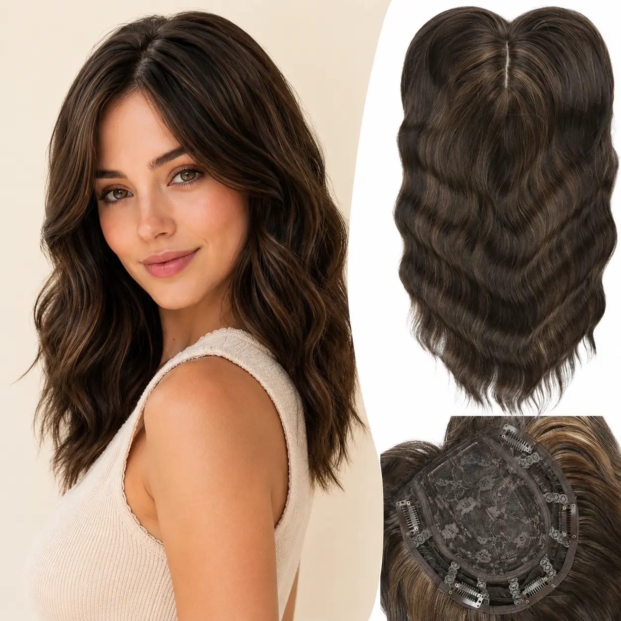 12Inch Short Wavy Hair Topper for Women, Lightweight & Breathable Hairpiece with Big Base for Thinning Hair, Natural Look Volume Booster Hairpiece for Coverag, Classic Style for Casual & Work Wear