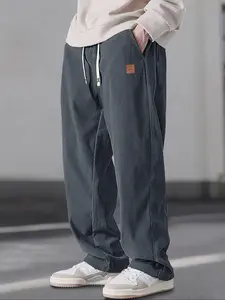 Men's Casual Corduroy Long Pants Set, Plain Color Straight Leg Trousers, Spring & Fall Fashion, Versatile Daily Wear