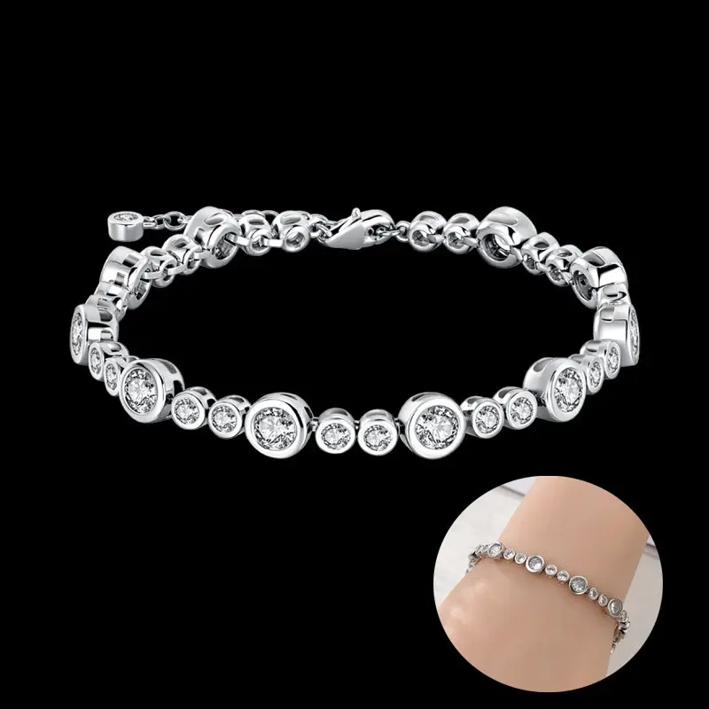 Women's 925 Sterling Silver Tennis Chain Bracelet - Adjustable Bubble Style with Bead, Dangle, Pendant Charms - Hypoallergenic Anniversary, Christmas Gift, Arm Candy Accessories, Jewelry, Wrist Stack, Bling Effect, Silver Metal Bracelets & Bangles, 5G, Gi