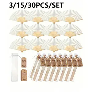 Elegant Fan Set with Thank You Card and Gift Bag, Bamboo Handheld Folding Fan for Bridesmaid Gifts and Wedding Decor, Decorations Supplies, Summer Accessory