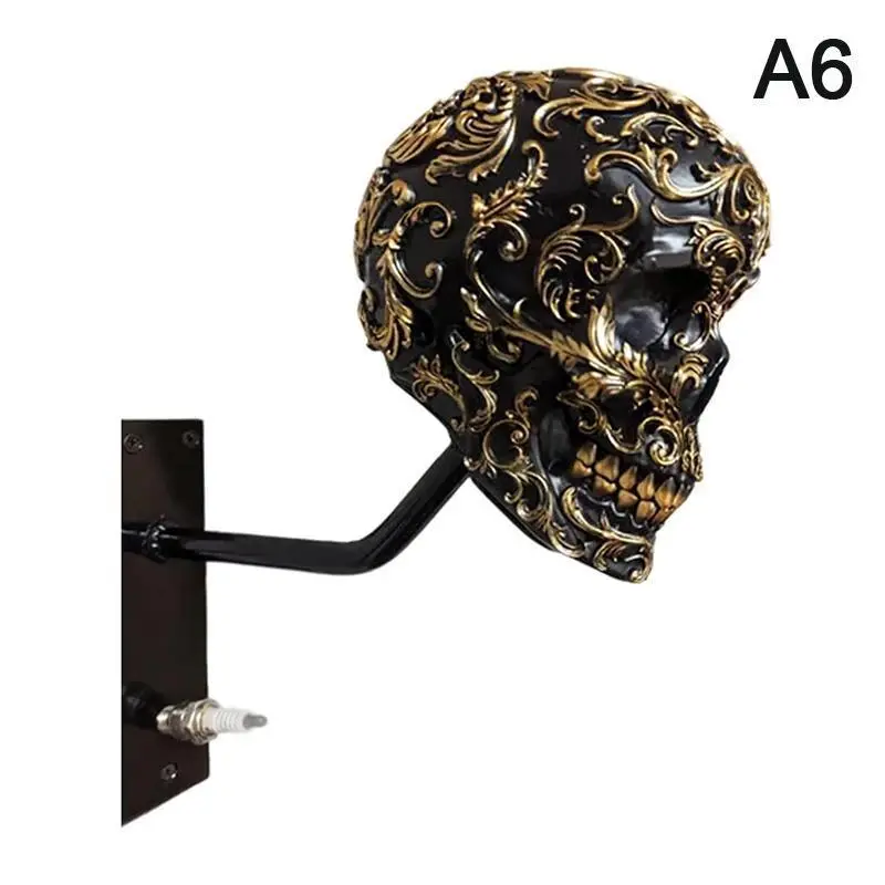 Motorcycle Helmet Skull Holder - Wall Mount Helmet Storage Rack For Coats, Caps, Baseballs, And Rugby Helmets, Resin Design