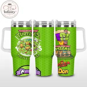 Teenage Mutant Ninja Turtles 40oz Tumbler With Handle, Green Pizza Cartoon Stainless Steel Insulated Travel Cup, Donatello Ninja Turtle Leakproof Mug Gift