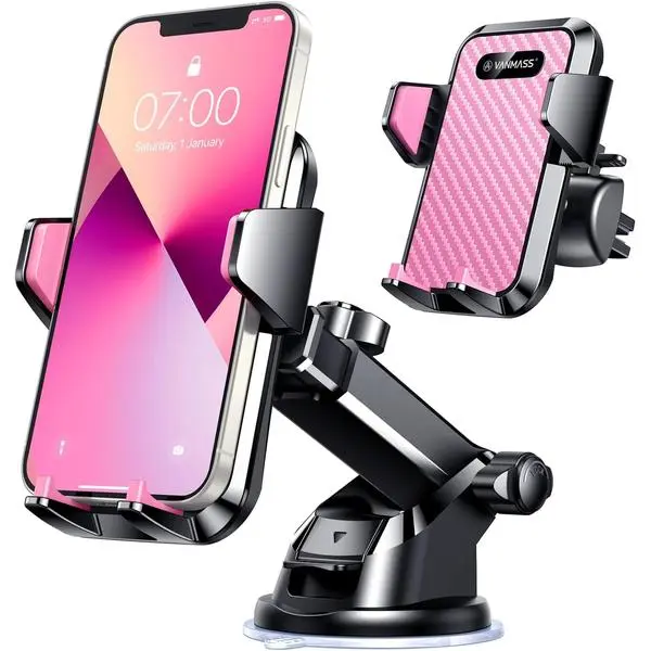 VANMASS【85+LBS Strongest Suction & Military-Grade Ultimate Car Phone Mount【Patent & Safety Certs】 Cell Phone Holder for Dash Windshield Vent for iPhone 17 Pro Max Automobile Accessory Kits,Light Pink