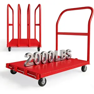 2000LBS Heavy Duty Folding Platform Cart with Dual Side Handrails, 5 Inch Swivel Wheels, 34x24 Inch Flatbed Rolling Cart Blue
